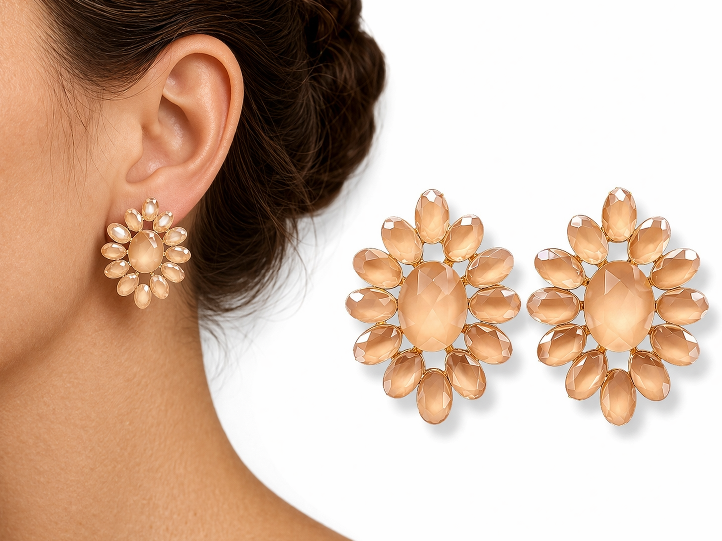 Ohrstecker in Beige Blassrosa in Blumenform Elegant Michelle Bijou