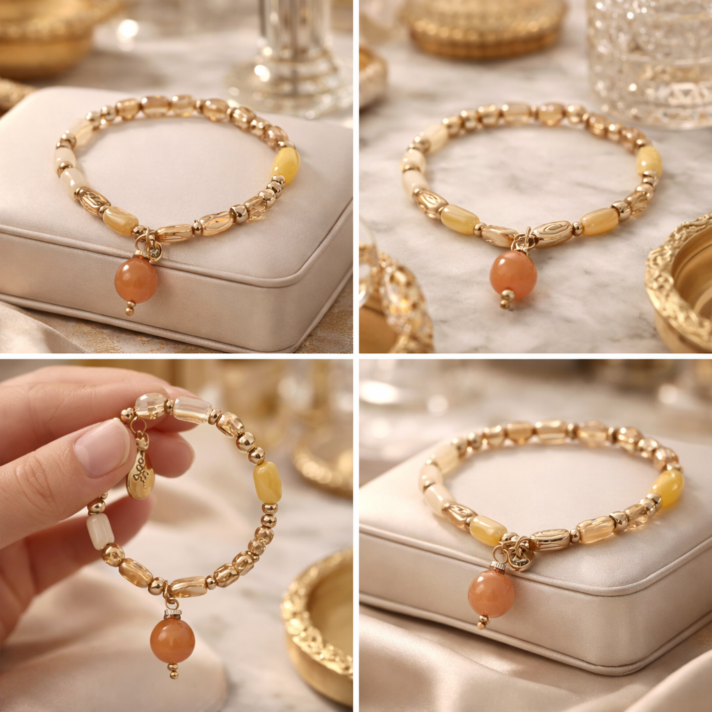 Armband elastisch mit Beige Honig und Altrosa Farben Anhänger Trend Biba