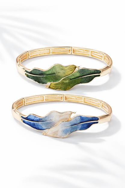 Armband elastische Emaille Blätter Natur Töne Blau Grün Klapp-Armband Amorino