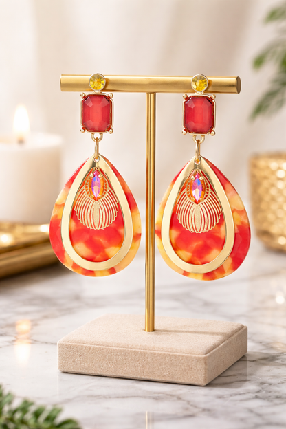 Blossom Bijoux Ohrhänger Ohrringe Koralle Gelb Goldfarben Statement Sommer