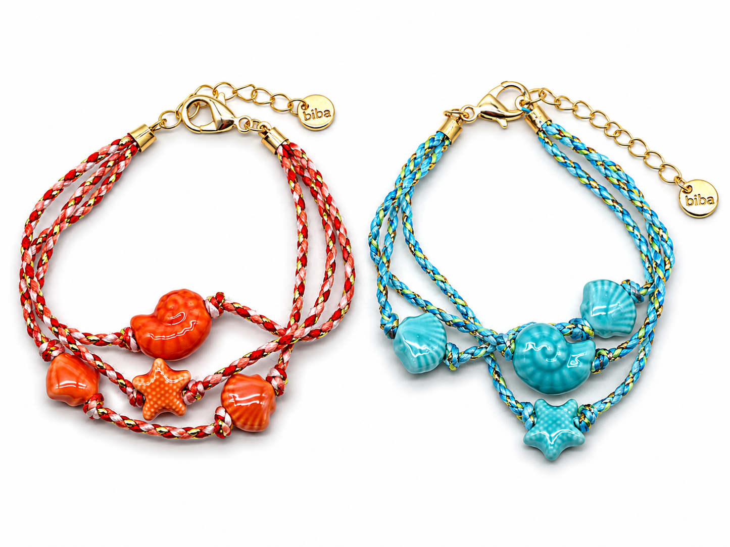 Armband Textil Keramik Ocean treasures Orange und Türkis