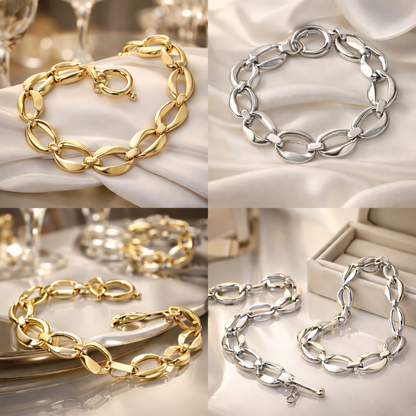 Armband Oval Gold-Silberfarben Nickelfrei Mode Gliederkette  Amorino