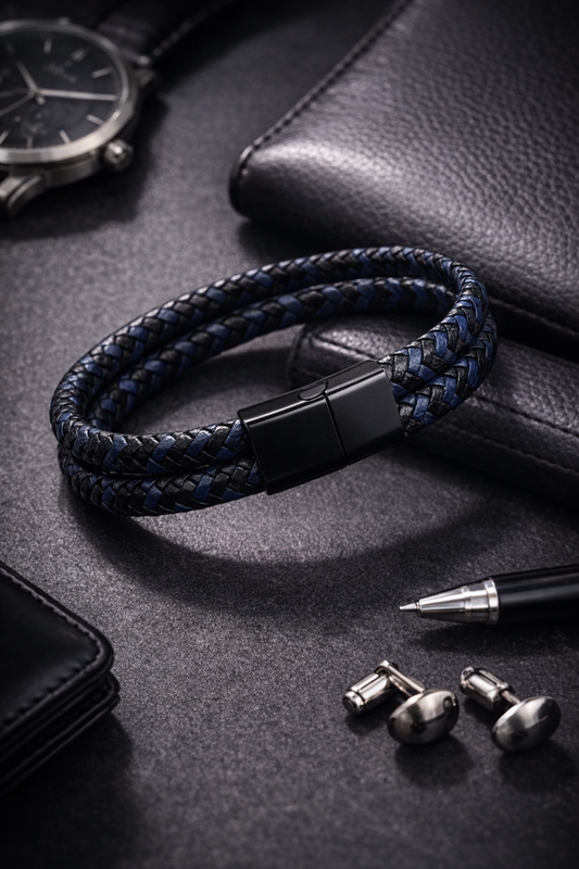 Armband Herrenarmband Schwarz geflochten Blau doppelarmband nickelfrei Yehwang