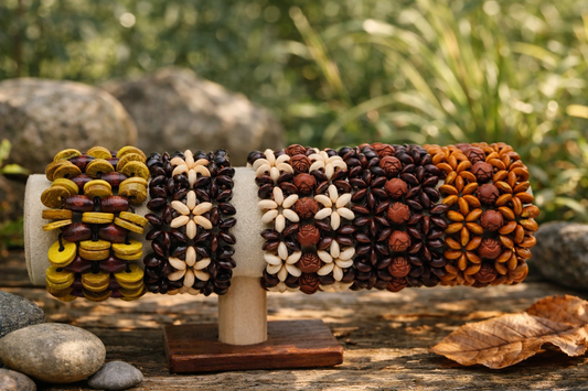 Armband Holzarmbänder Braun Beige Natur Stretch Rosen Blumen Sensibling Corp.