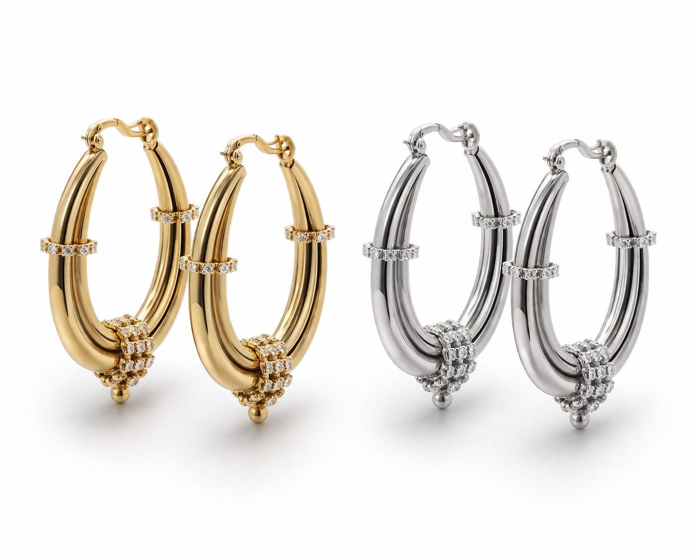 Ohrringe Creolen Oval Silber- & Goldfarben Strass Verzierungen Michelle Bijou