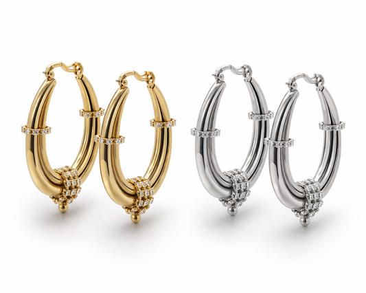 Ohrringe Creolen Oval Silber- & Goldfarben Strass Verzierungen Michelle Bijou