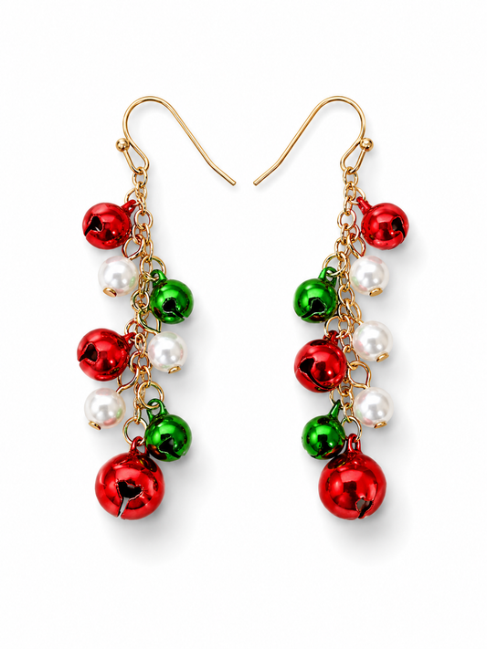Ohrhänger Grün Rot und Weiß mit Glöckchen Weihnachten Fest