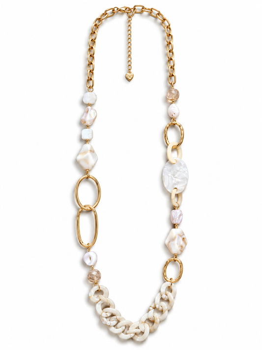 Halskette Langkette mit Blassrosa-beige Elemente Nickelfrei Sweet7