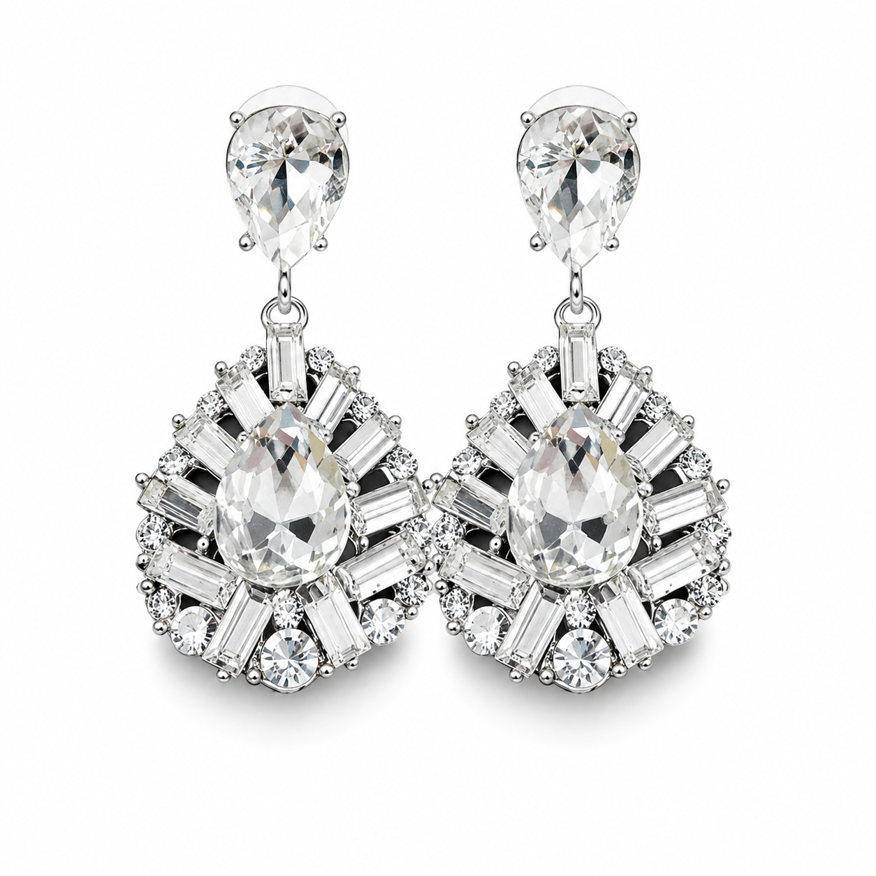 Ohrhänger Ohrringe mit Kristal-Steinchen Festlich Silber-transparent Michelle Bijou