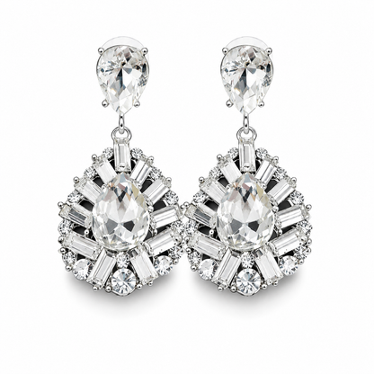 Ohrhänger Ohrringe mit Kristal-Steinchen Festlich Silber-transparent Michelle Bijou