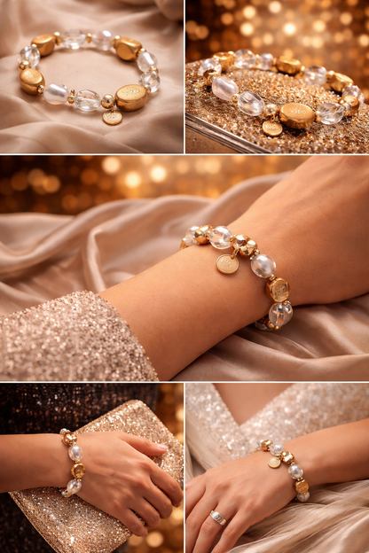 Armband elastisch Matt Goldfarben Transparent Perlmutt verschiedene Farben Biba