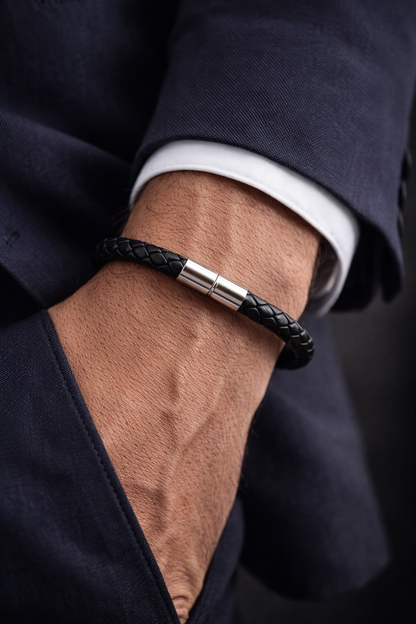 Armband Herrenarmband Schwarz geflochten braun kombinierbar Kunstleder Yehwang