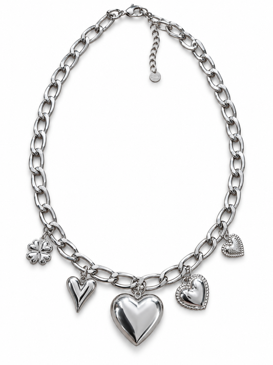 Michelle Bijou Halskette mit Charms Silberfarben Herz Glücksklee