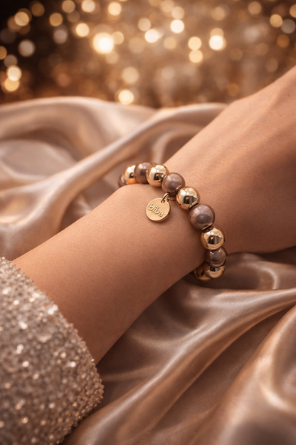Armband elastisch verschiedene goldfarben Beige Pink Space Beads Farben Biba