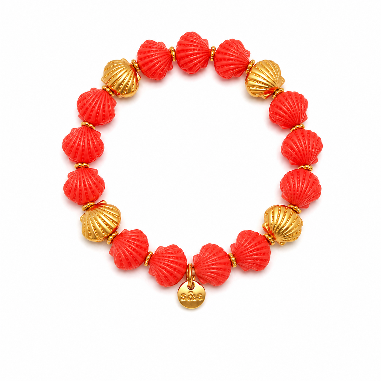 Armband elastisch kleine Muscheln in Gold Creme oder Orange Gold