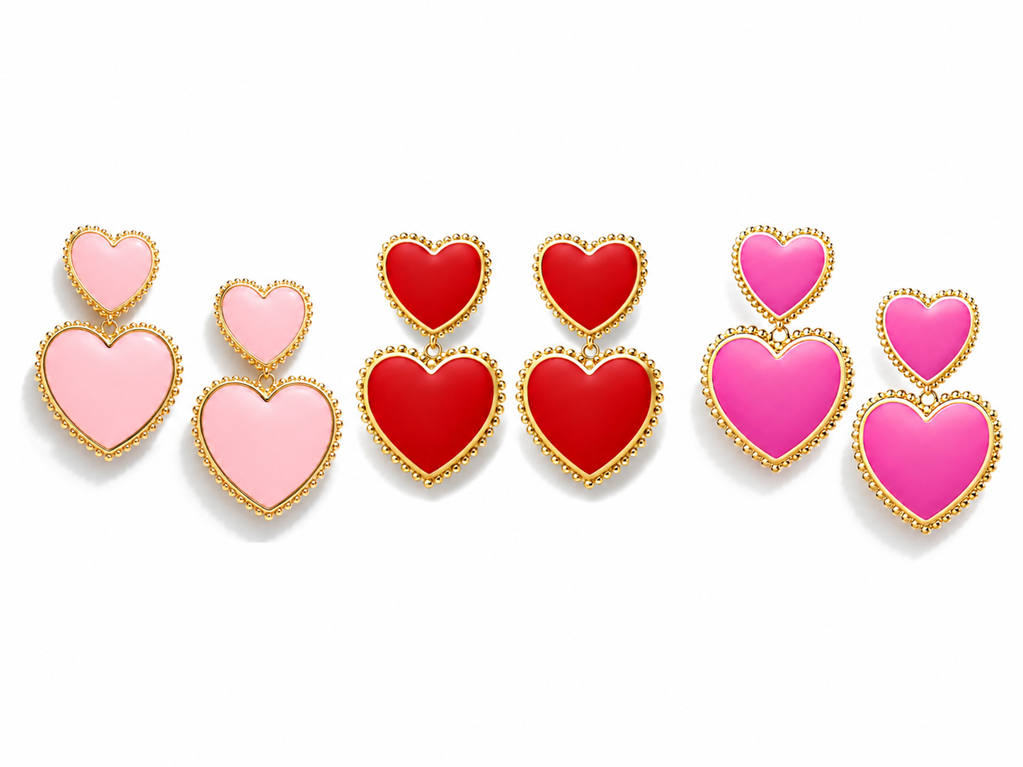 Ohrhänger Doppelherz Rosa Pink Rot Liebe nickelfrei Romantik Passion Ohrringe Yehwang