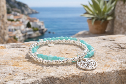 Armband Doppelarmband elastisch Eisblau mit Mandala Sommer Biba
