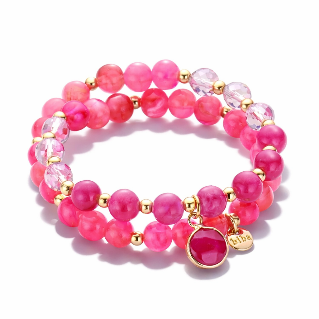 Armband Doppel-Armband Pink mit Anhänger Urlaub Strand Freizeit Party Biba
