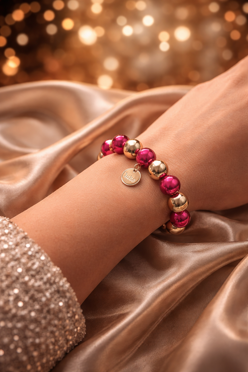 Armband elastisch verschiedene goldfarben Beige Pink Space Beads Farben Biba
