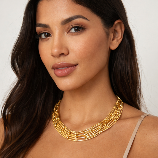 Halskette Statement Kragenkette Netz-Optik Goldfarben Nickelfrei Yehwang
