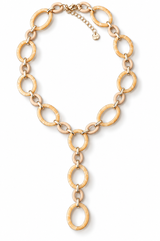Halskette nickelfrei Braun-Beige Goldfarben Modeschmuck Acryl Gliederkette Biba