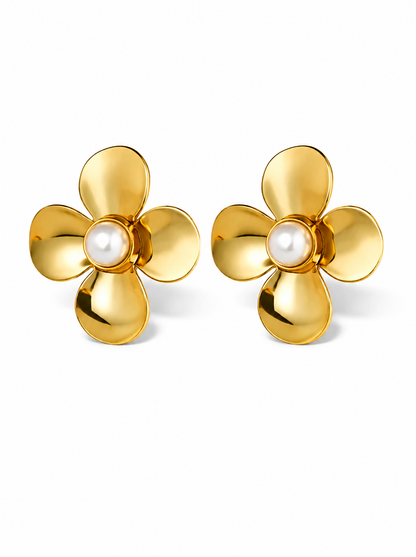 Ohrstecker floraler Perle Silber- Goldfarben nickelfrei Blume floral Yehwang