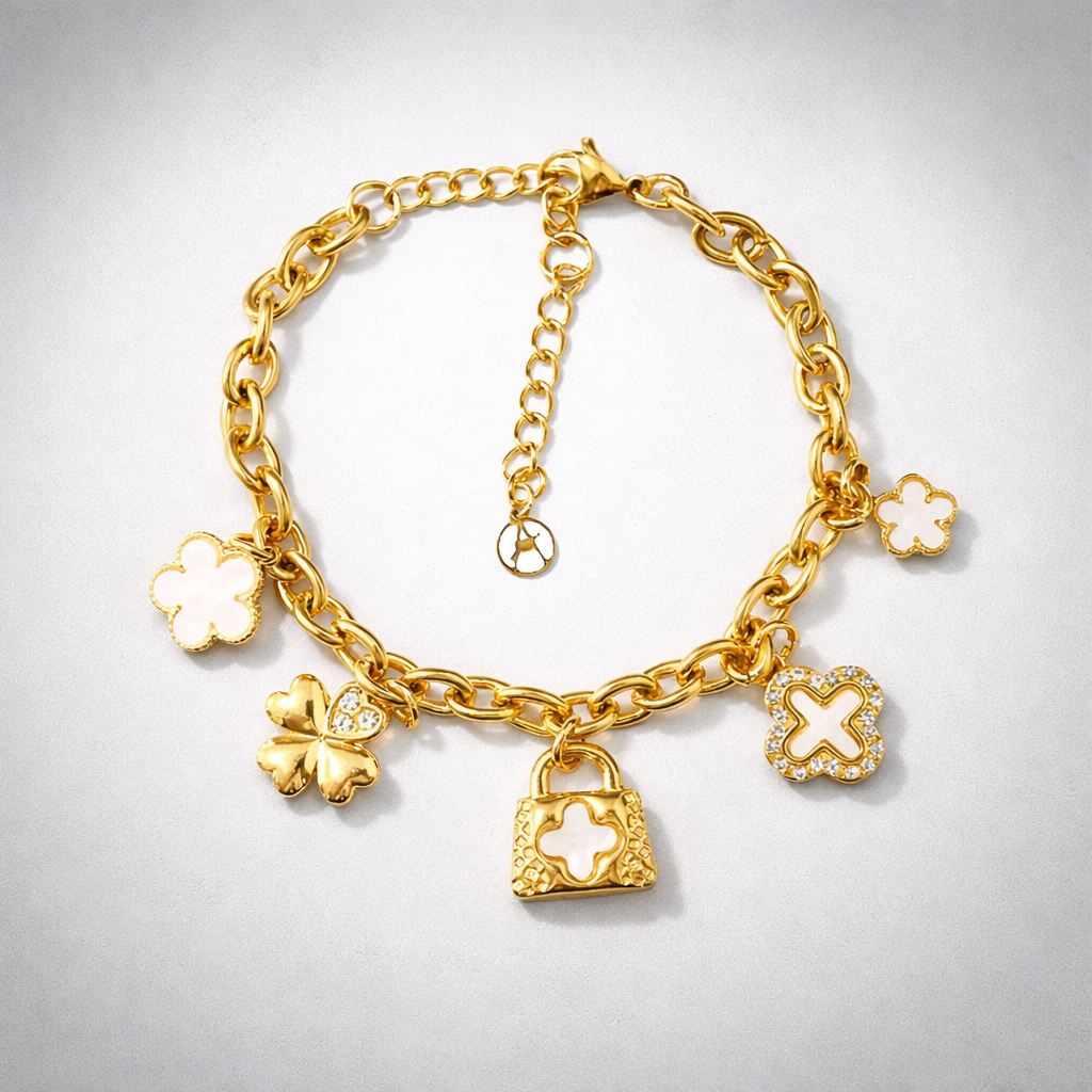 Bettelarmband Goldfarben Gliederkette Anhängern Glück Nickelfrei Amorino