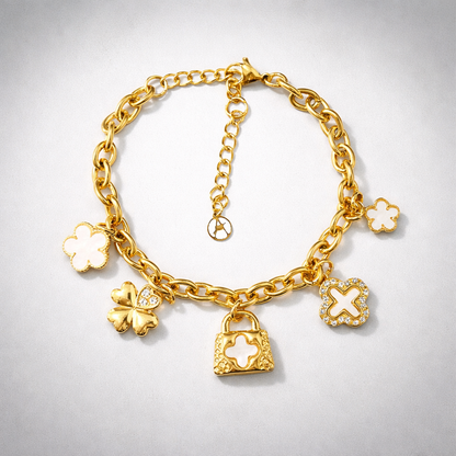 Bettelarmband Goldfarben Gliederkette Anhängern Glück Nickelfrei Amorino