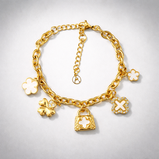 Bettelarmband Goldfarben Gliederkette Anhängern Glück Nickelfrei Amorino