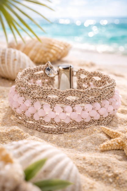 Armband Texil mit Perlchen in Blau, Mintgrün oder Rosa Trend Sommer Biba