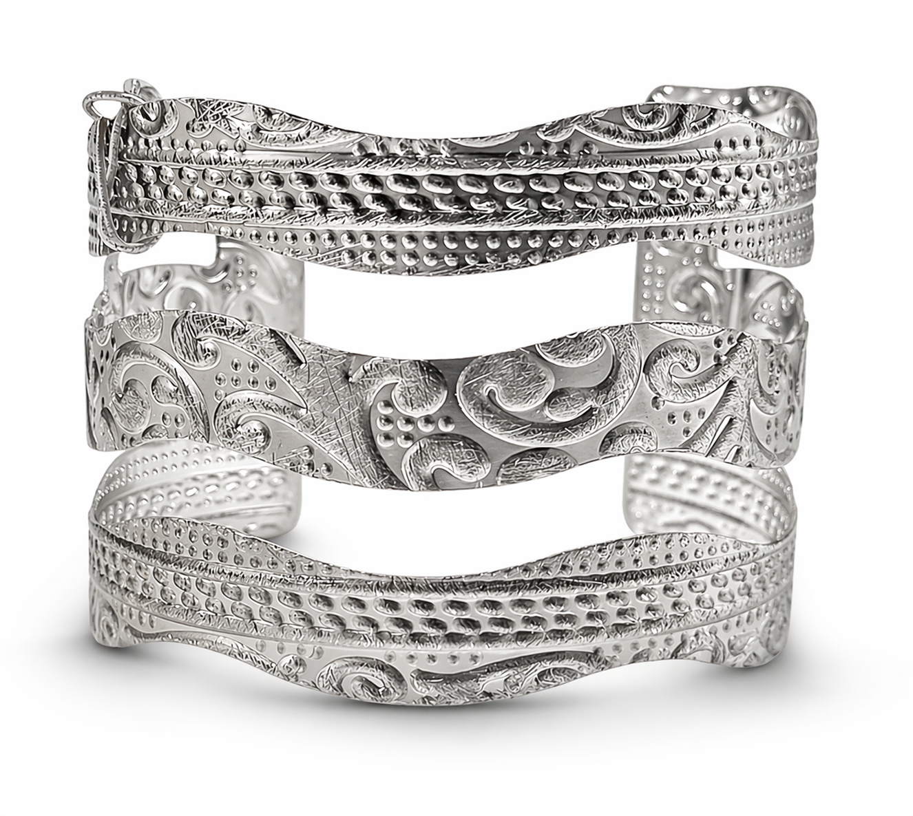 Armreif Matt Silberfarben mit unterschiedliche Reliefs Design nickelfrei Biba