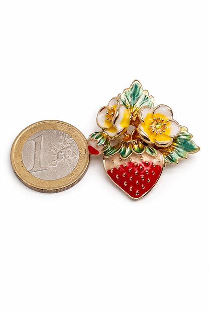 Brosche Erdbeerzeit Erdbeere Rot Obst Frühling Sommer Modeschmuck