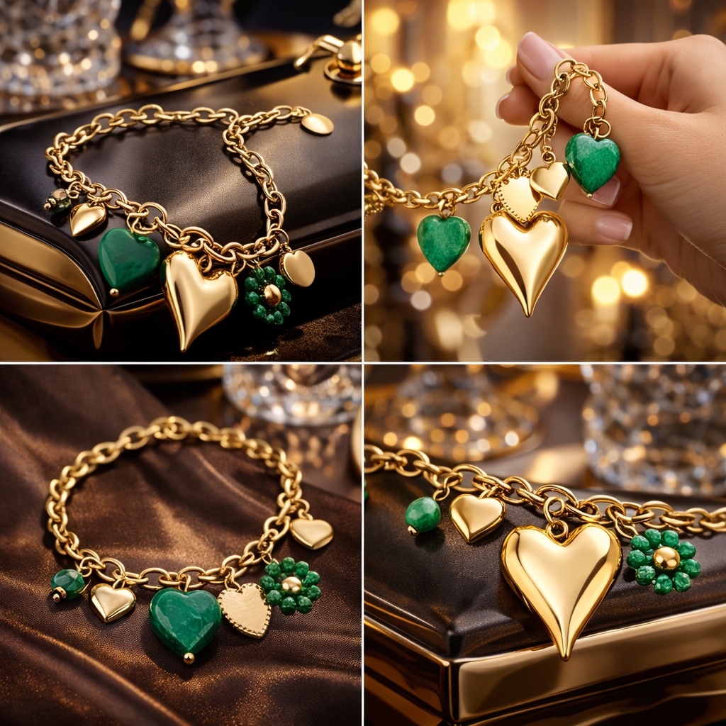 Armband Bettelarmband Charm Chill "Green Love" Herz Liebe Romantik Nickelfrei Yehwang