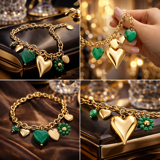 Armband Bettelarmband Charm Chill "Green Love" Herz Liebe Romantik Nickelfrei Yehwang