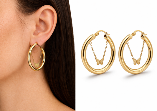 Ohrringe Creolen Goldfarben mit kleiner Schmetterling Nickelfrei Michelle Bijou