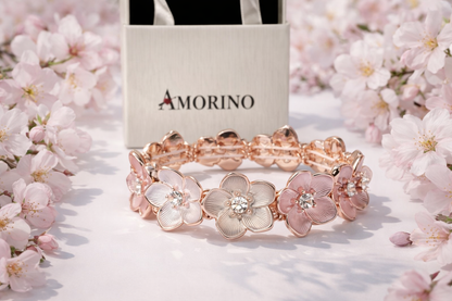 Armband elastisch Blumen Strass Rosa Creme Strauß Blüten Amorino
