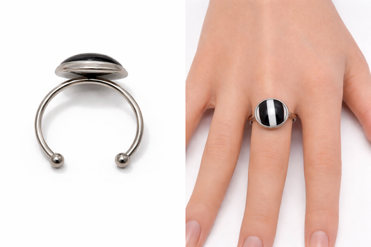Ring Silberfarben verstellbar Schwarz Weiße streifen One-Size Cosmos