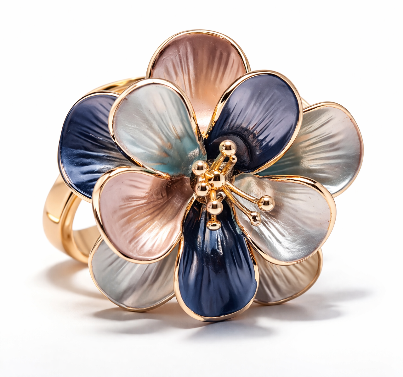 Ring Elastischer Ring Emailliertem Volant Blume Farben One-Size Amorino