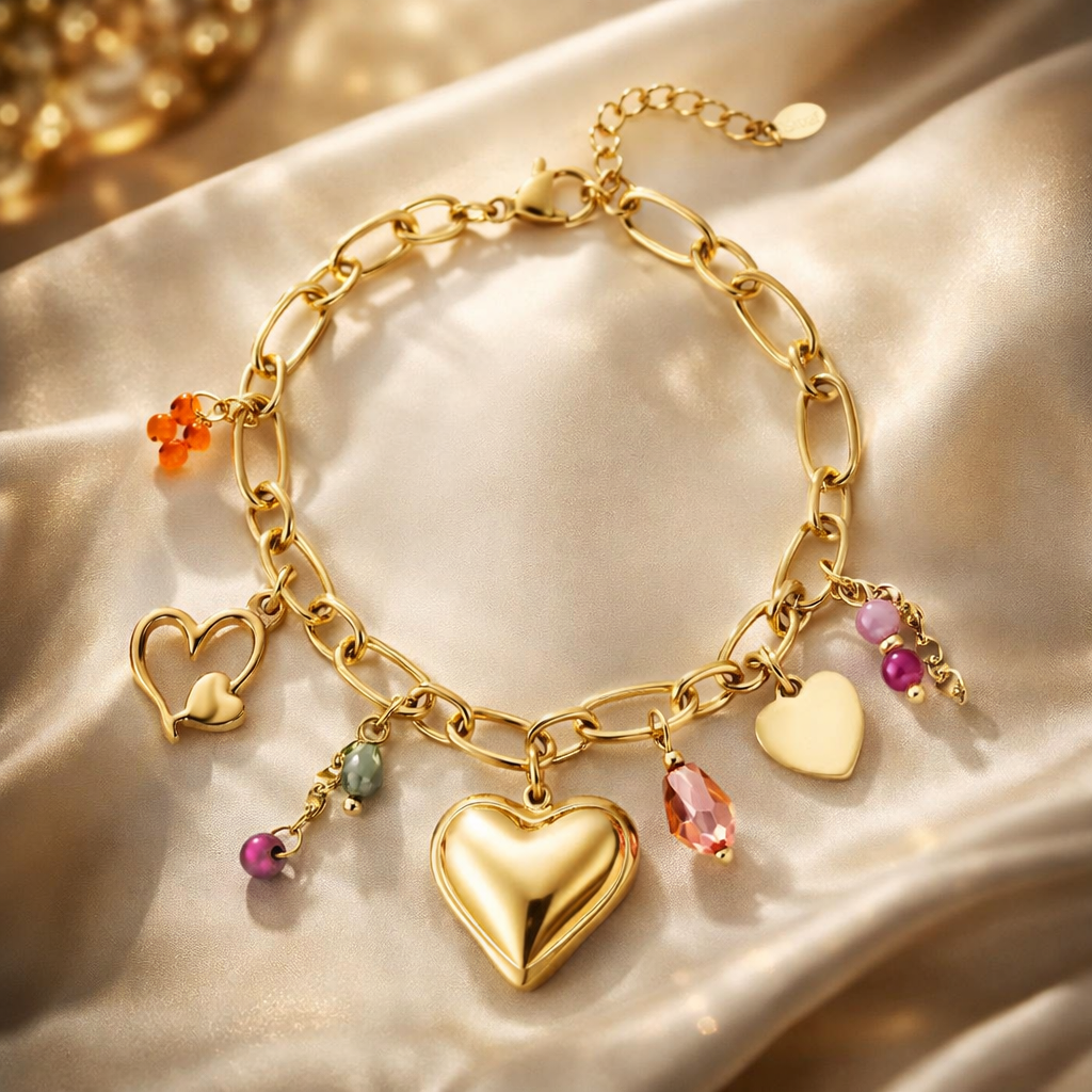 Armband Herz Goldfarben Pink Orange bunt Liebe Romantik Freundschaft Yehwang