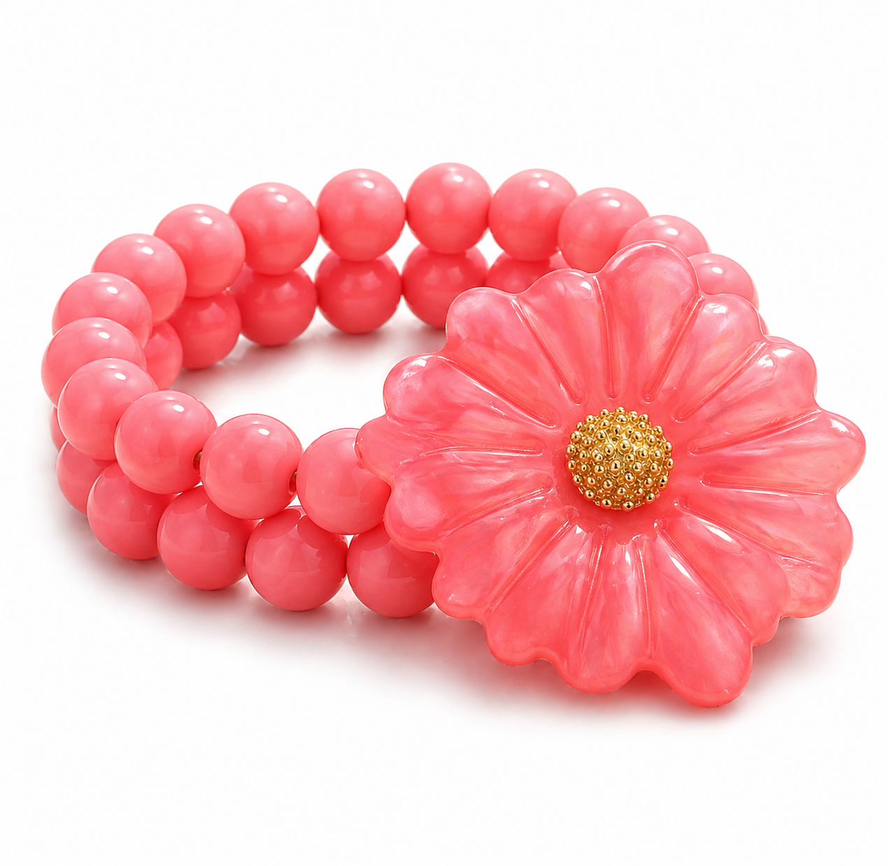 Armband Goldfarben "Ibiza Flower" Nickelfrei Sommer Trend Armband Rosa Creme-Beige