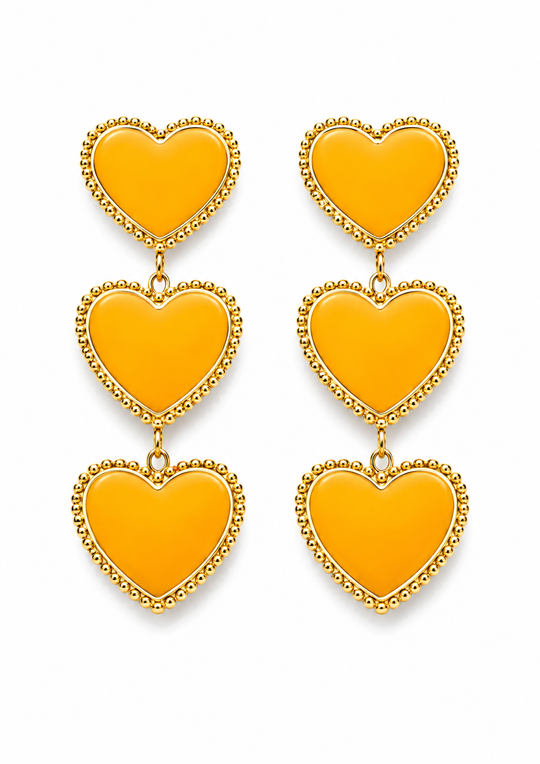 Ohrringe 3 anmutige Herzen in einer Reihe Orange Braun Lila Pink Edelstahl Yehwang