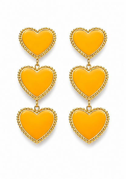 Ohrringe 3 anmutige Herzen in einer Reihe Orange Braun Lila Pink Edelstahl Yehwang