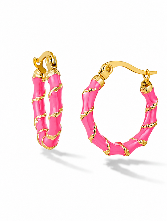 Creolen Edelstahlohrringe mit goldenem Wickeldetail Rosa Nickelfrei Yehwang