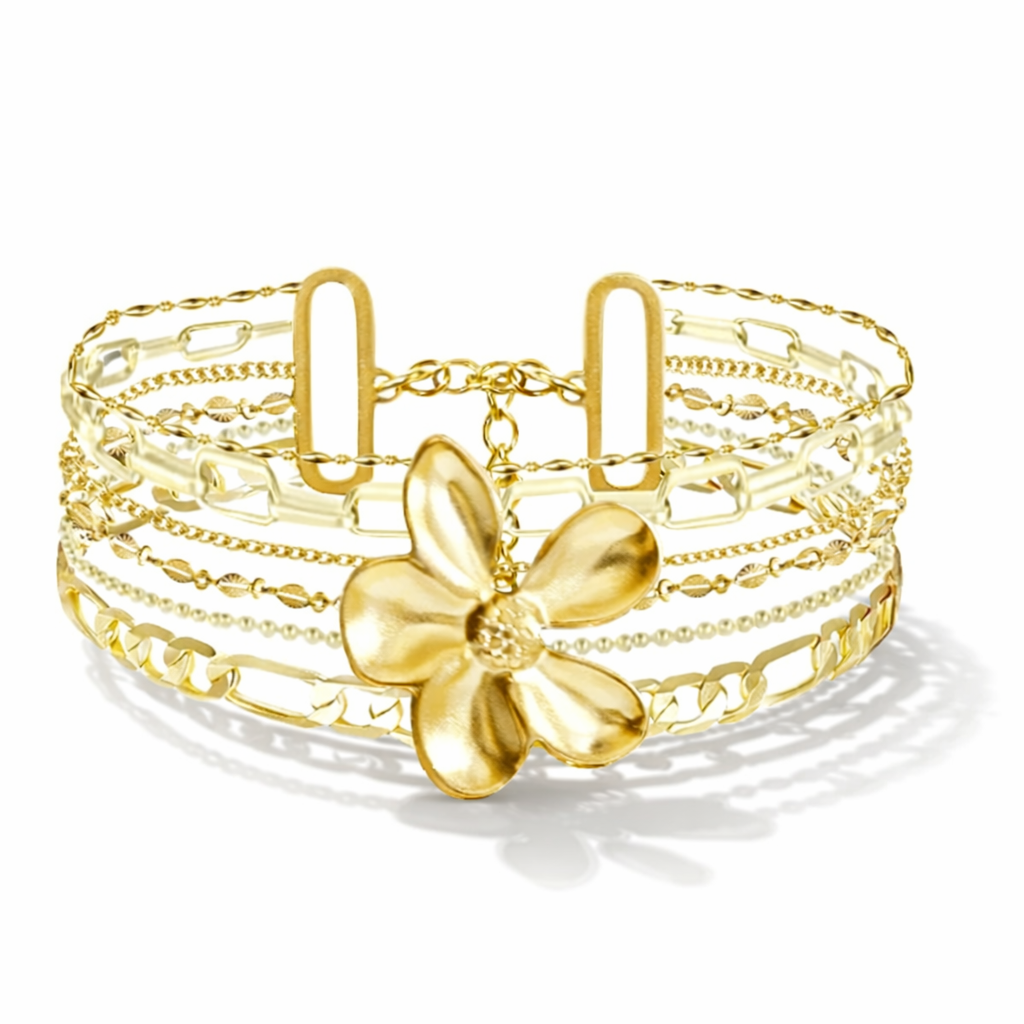 Armband Mehrfachkette Blumenmotiv Gold Silber Statement Trend Amorino