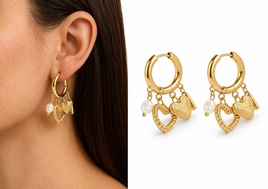 Ohrringe Creolen Goldfarben mit kleine Anhänger Herz Liebe Romantik Michelle Bijou