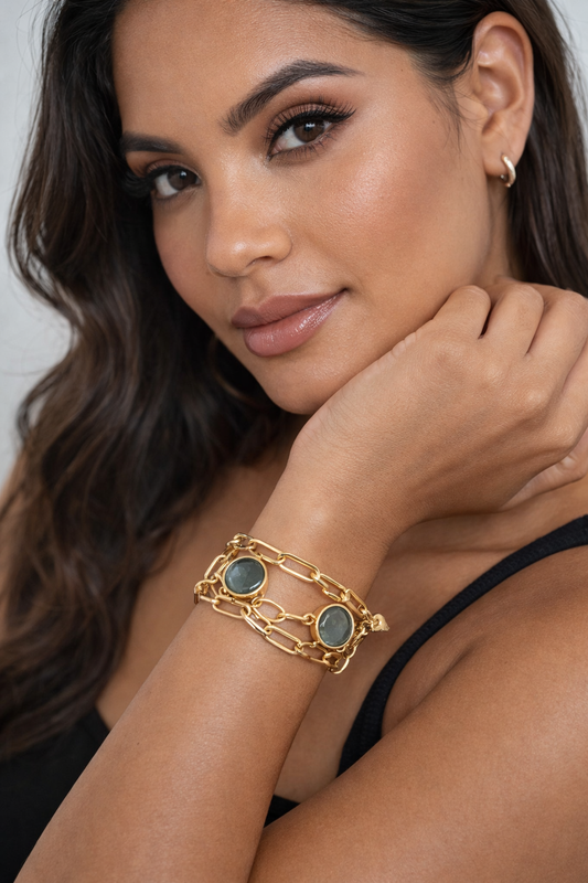 Armband Doppel Gliederarmband Gold Matt Grün 18,5 cm Nickelfrei Sweet7