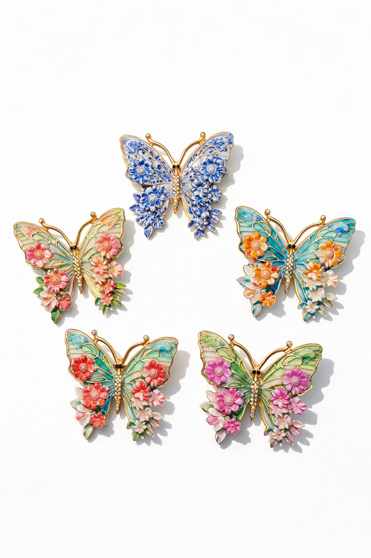 Brosche Schmetterlinge Pastell Blau Modeschmuck Garten Blumen Insekten