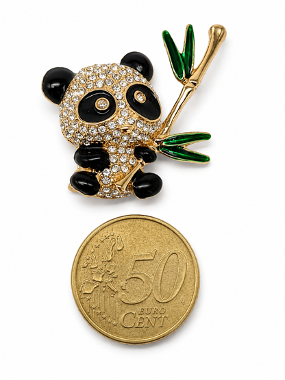 Brosche Panda Schwarz Weiß süß Bärchen Bambus