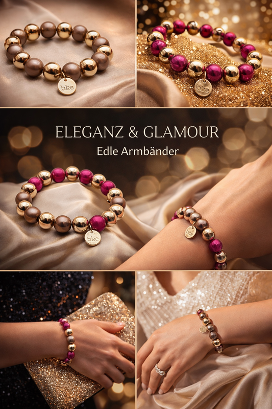 Armband elastisch verschiedene goldfarben Beige Pink Space Beads Farben Biba