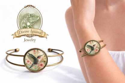 Armband Armreif Kolibri Jugendstil Glas Cabochon Armreif Vogel Natur